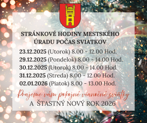 Stránkové hodiny mestského úradu počas sviatkov