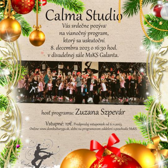 Plagát - pozvánka na Vianočné vystúpenie tanečného súboru Calma Studio